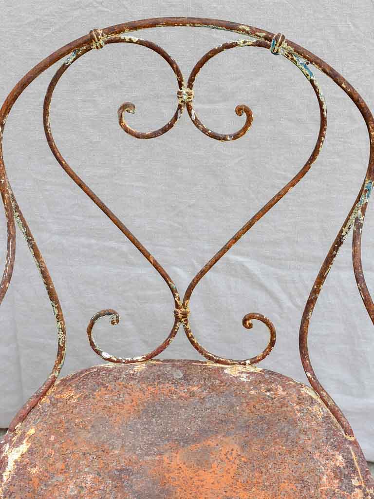 RESERVED LM Antique French garden armchair with heart back and solid seat