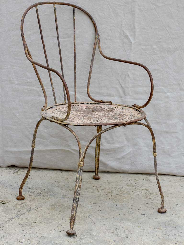 Antique French garden armchair with bar backrest