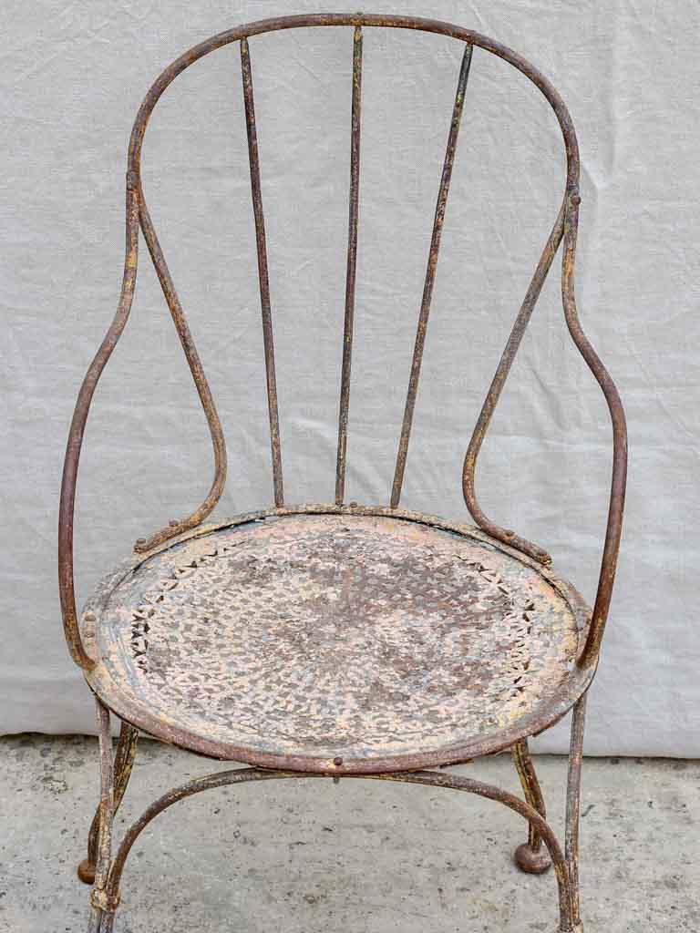 Antique French garden armchair with bar backrest