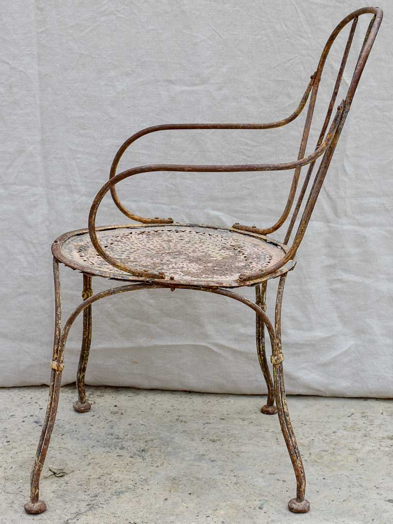 Antique French garden armchair with bar backrest