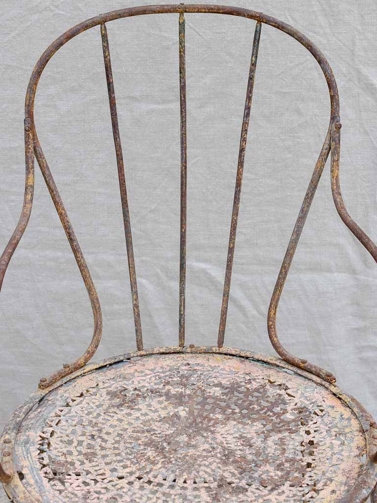 Antique French garden armchair with bar backrest