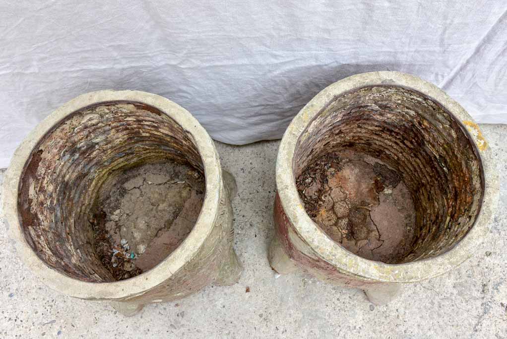 Pair of large antique faux bois tree trunk garden planters - Italian