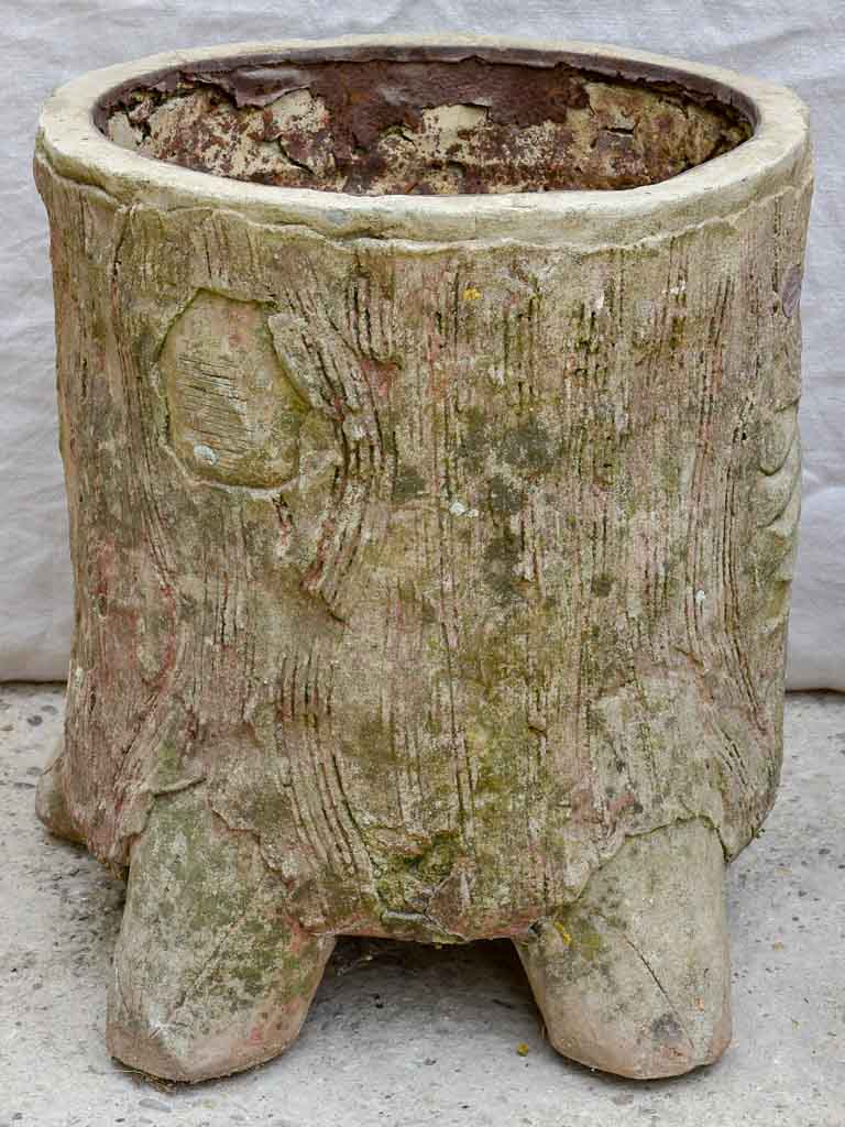 Pair of large antique faux bois tree trunk garden planters - Italian