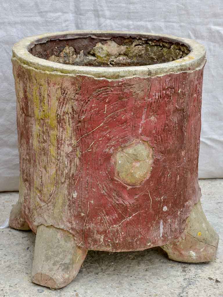 Pair of large antique faux bois tree trunk garden planters - Italian