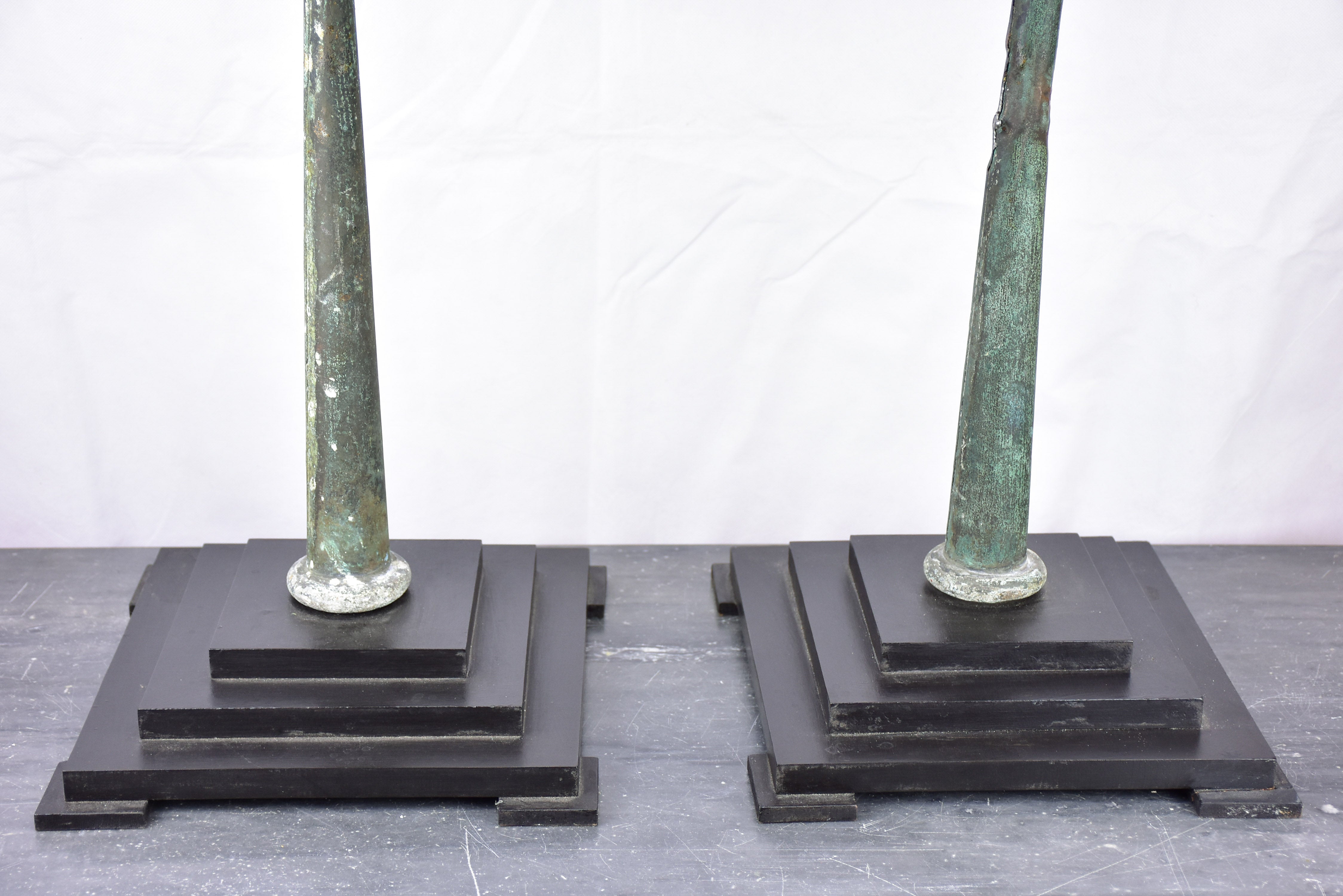 Pair of 19th century sputnik lightning rods mounted on square bases