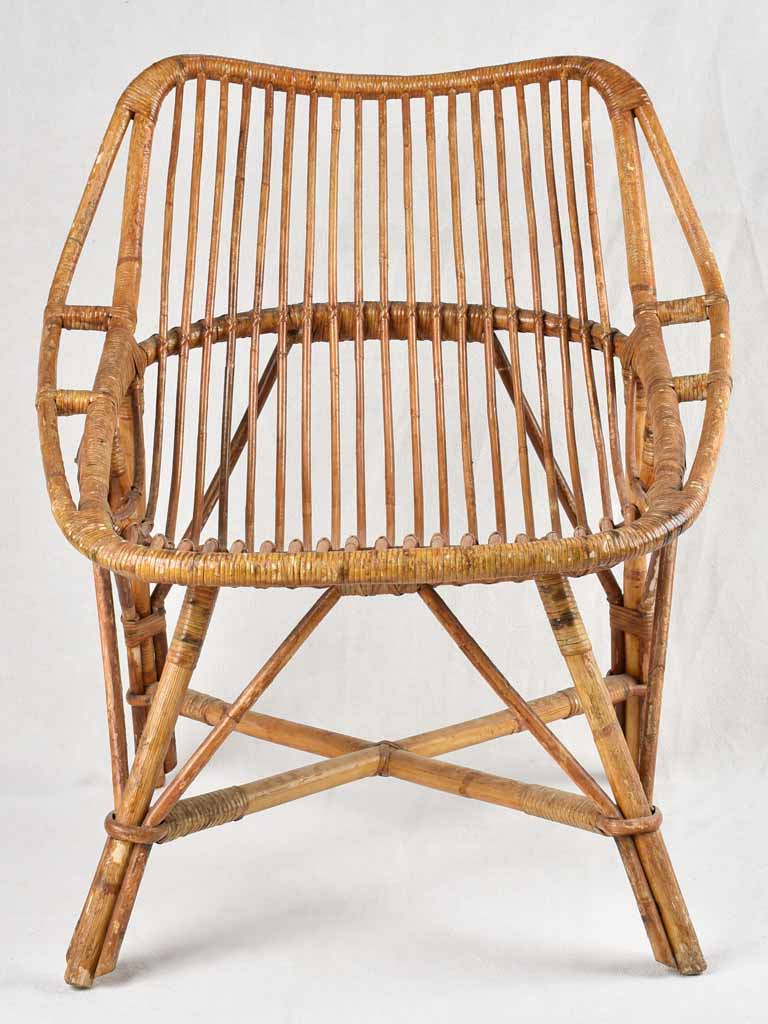 Pair of vintage French rattan armchairs