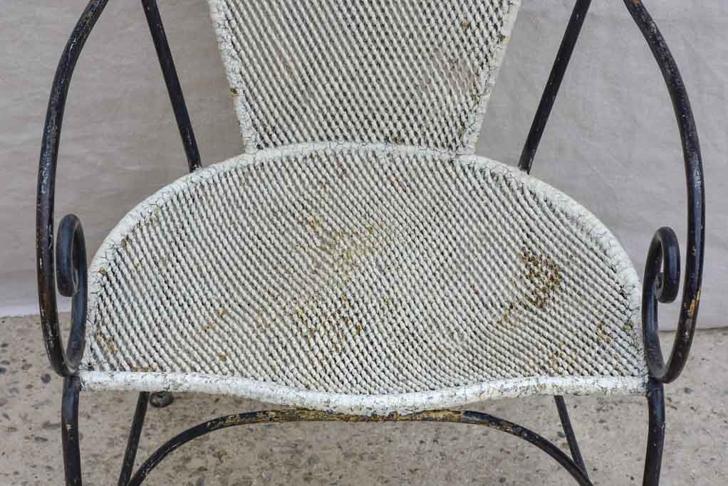 Antique French garden armchair - black and white with metal mesh