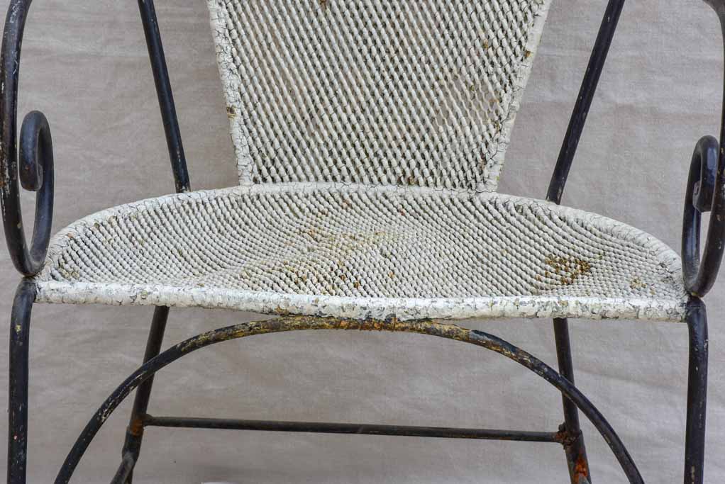 Antique French garden armchair - black and white with metal mesh