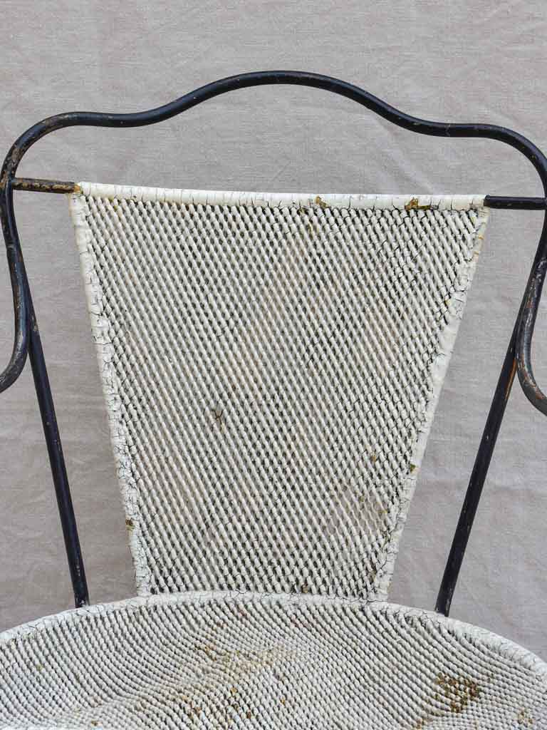 Antique French garden armchair - black and white with metal mesh