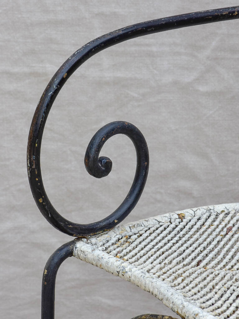 Antique French garden armchair - black and white with metal mesh