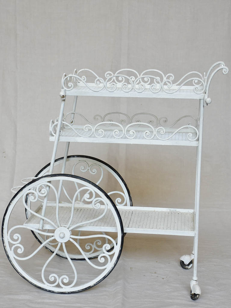 Decorative three tier mid century French bar cart - white