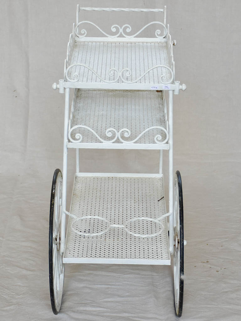 Decorative three tier mid century French bar cart - white