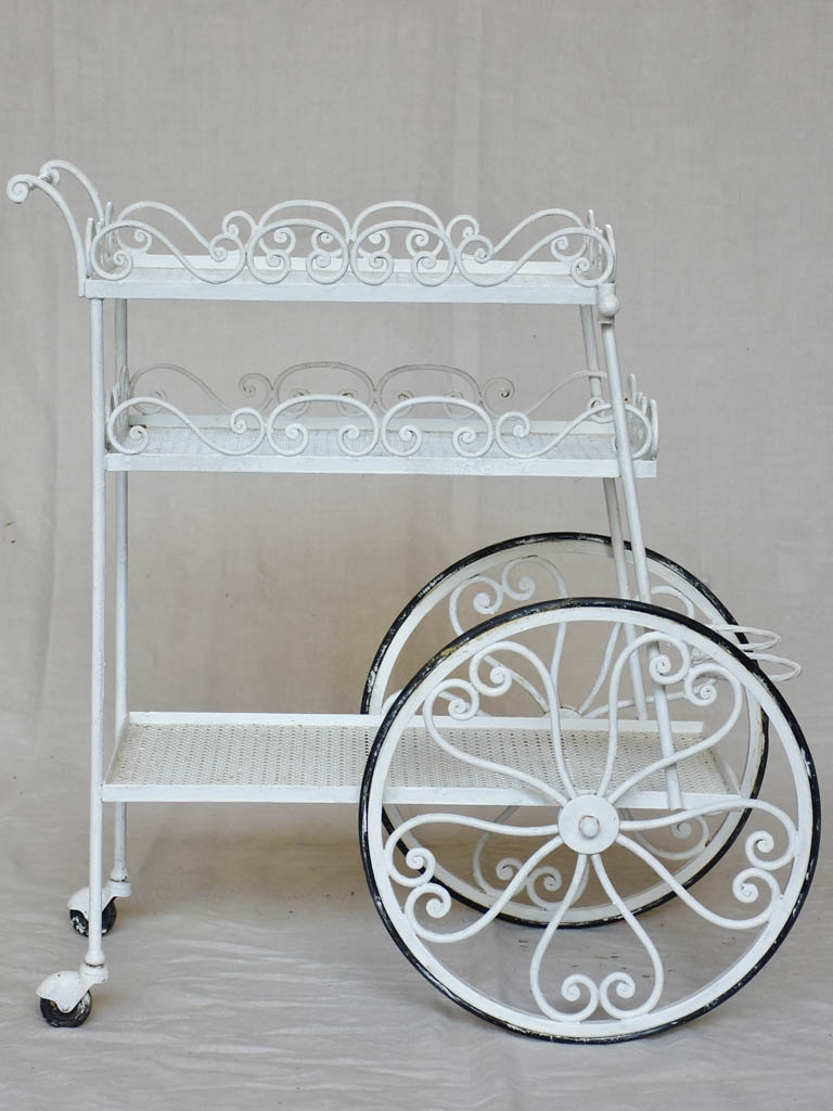 Decorative three tier mid century French bar cart - white