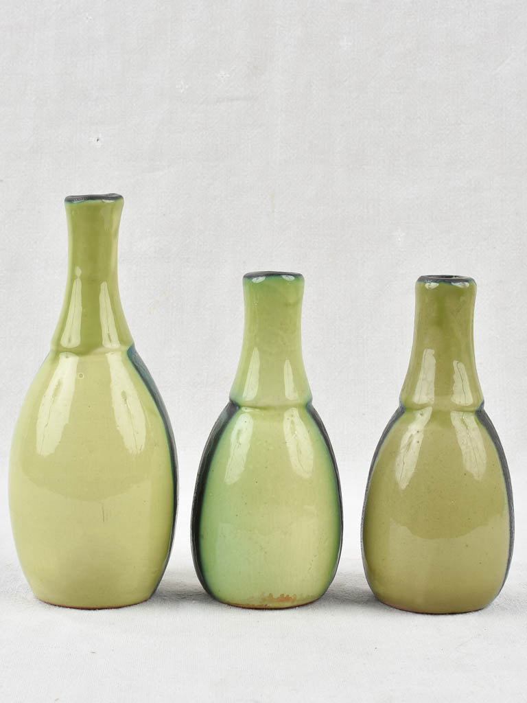 3 Green ceramic vases - celadon green 9½"
