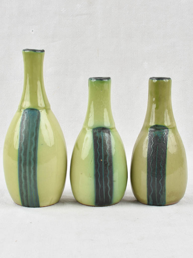 3 Green ceramic vases - celadon green 9½"