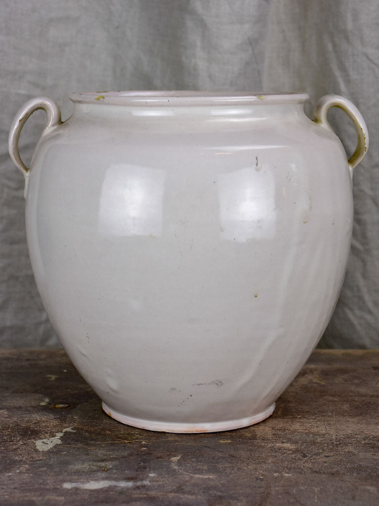 Large antique French preserving pot with white glaze