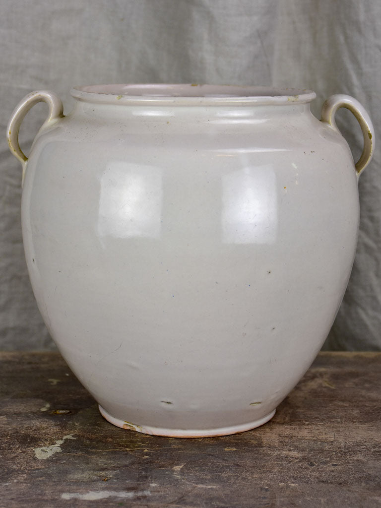 Large antique French preserving pot with white glaze