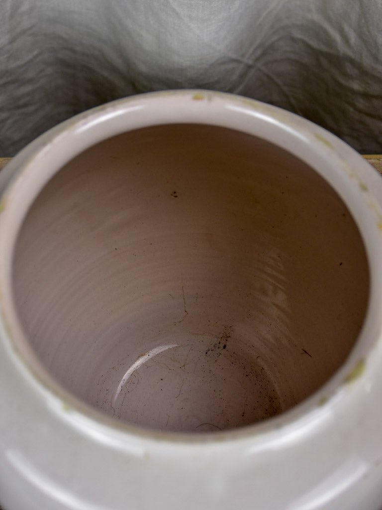 Large antique French preserving pot with white glaze