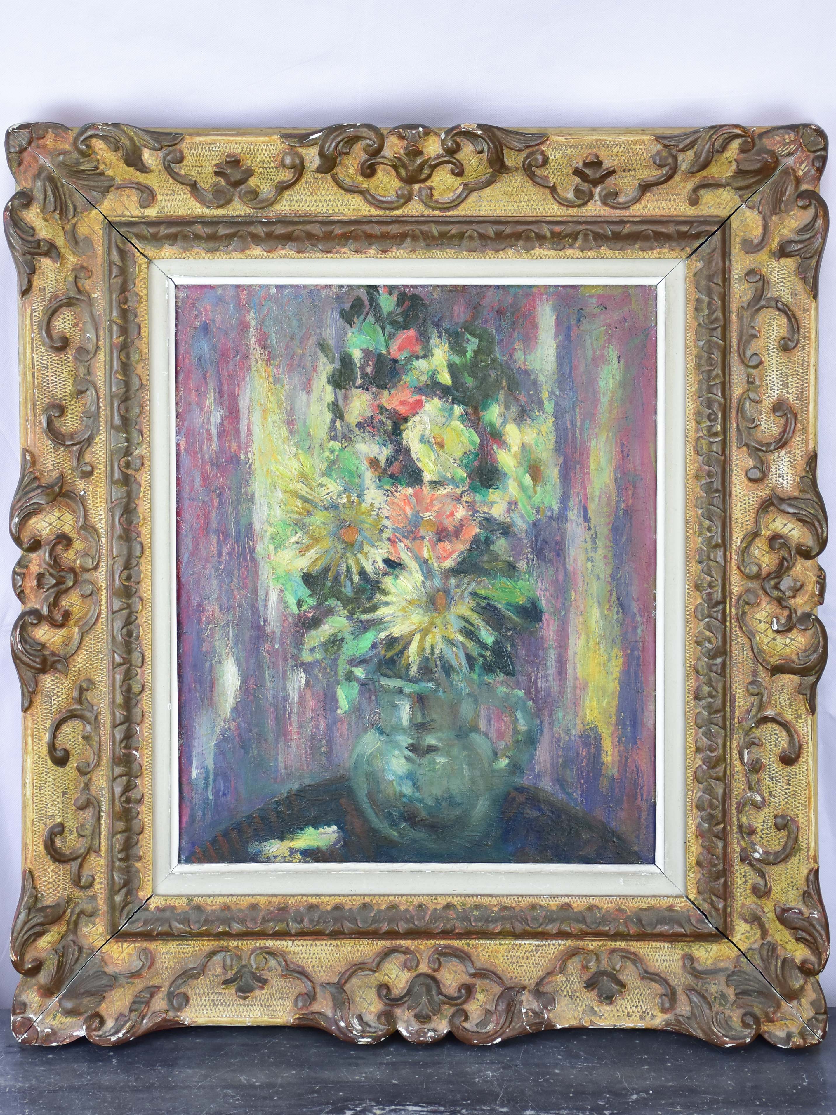 Antique French painting of a bouquet by Ludwig Klimek (1912-1992) 24” x 27 ¼''