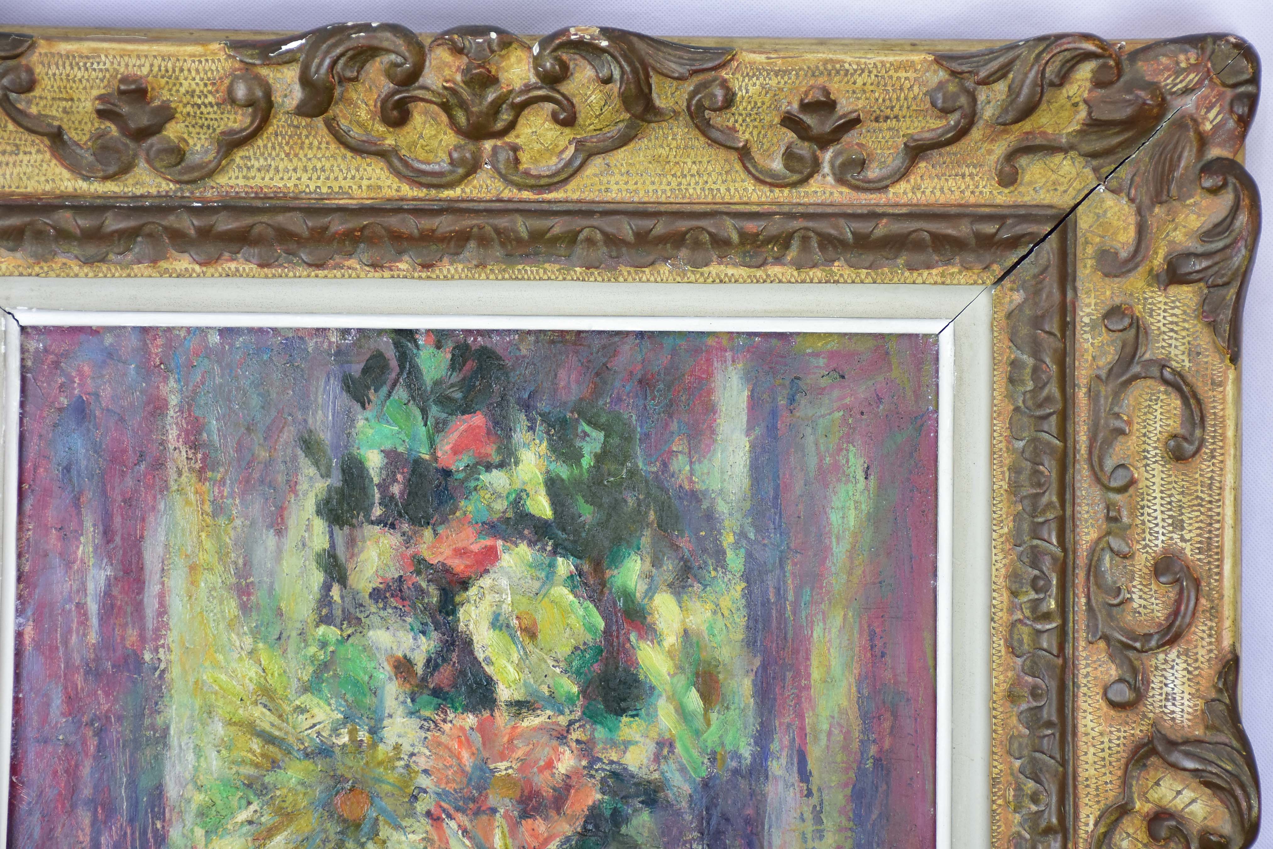 Antique French painting of a bouquet by Ludwig Klimek (1912-1992) 24” x 27 ¼''