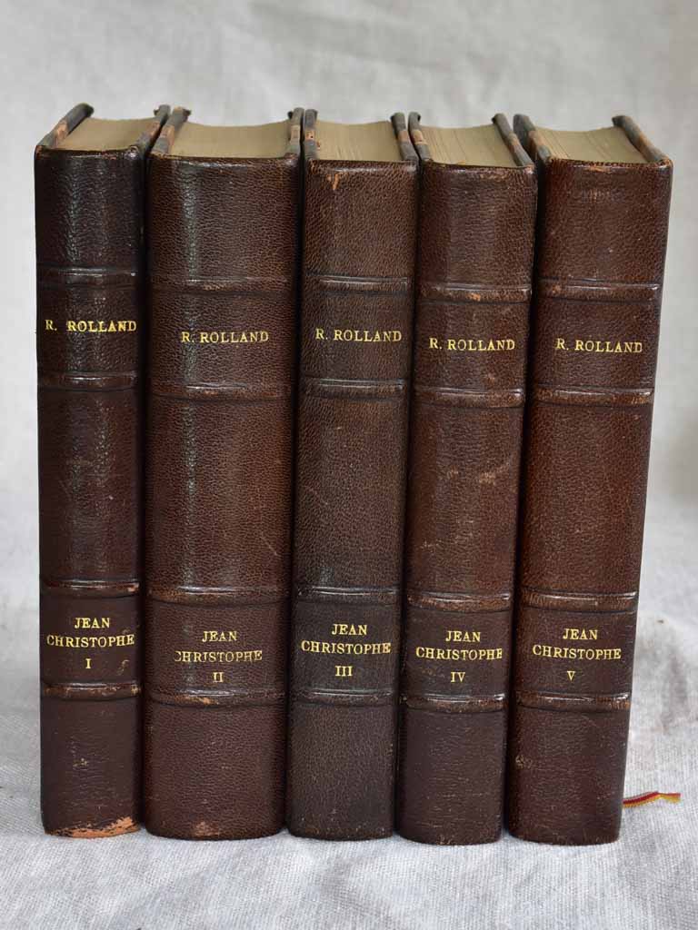 Five antique French leatherbound books - 5 volumes R. Rolland Jean Christophe