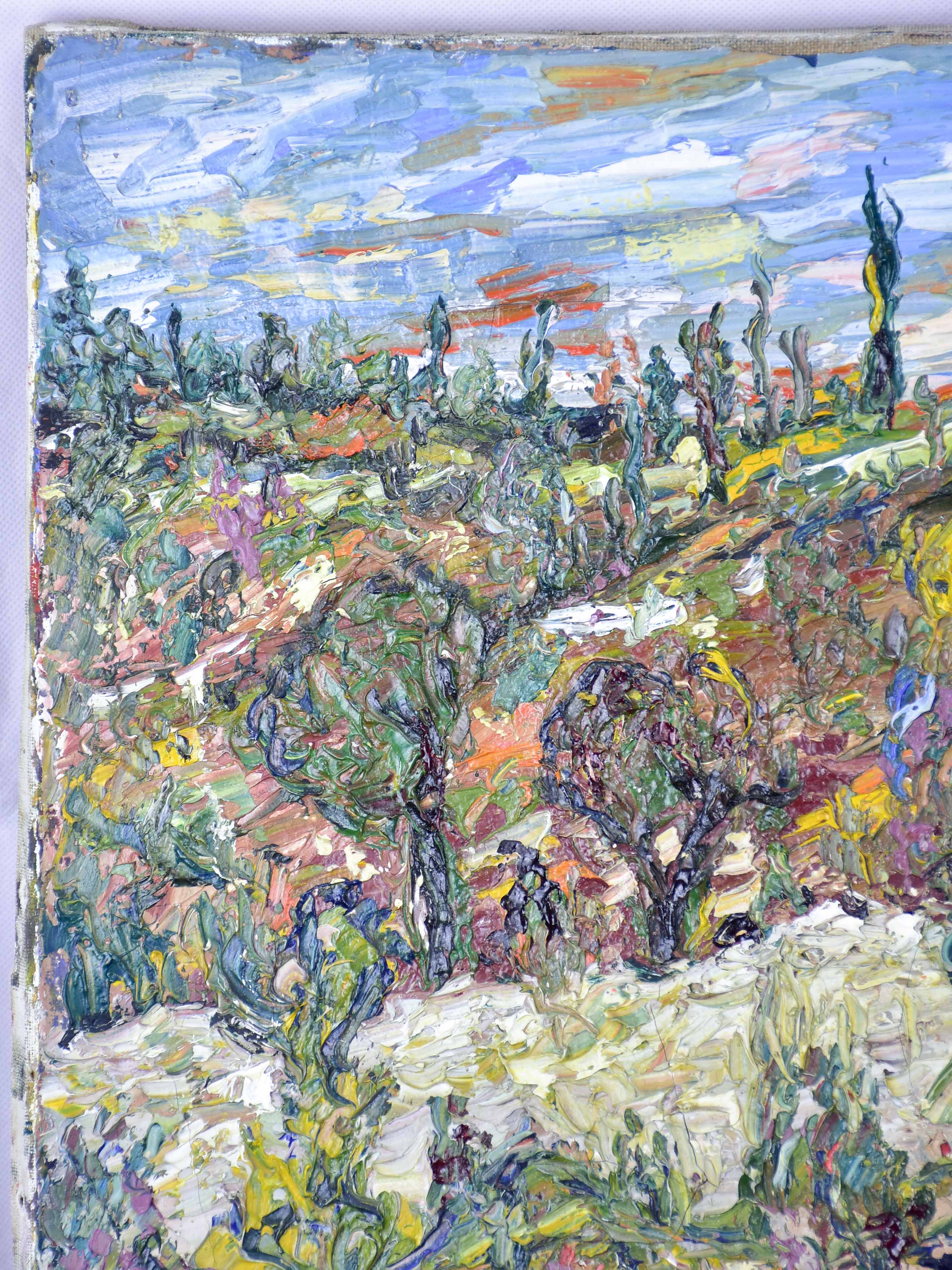 Antique French painting of the Provencal countryside signed Micauleru