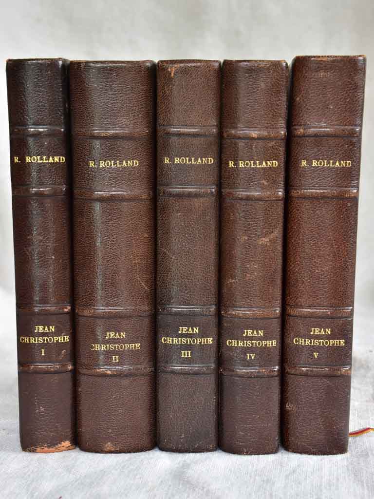 Five antique French leatherbound books - 5 volumes R. Rolland Jean Christophe