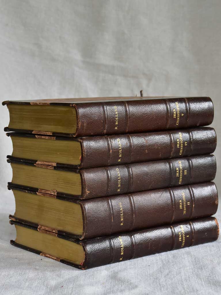 Five antique French leatherbound books - 5 volumes R. Rolland Jean Christophe