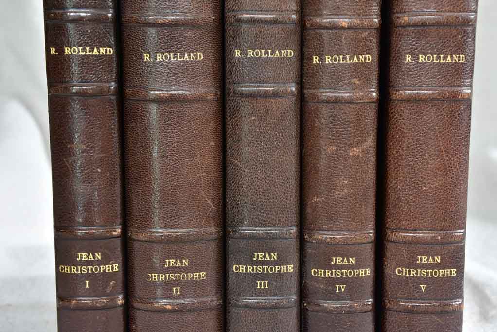 Five antique French leatherbound books - 5 volumes R. Rolland Jean Christophe