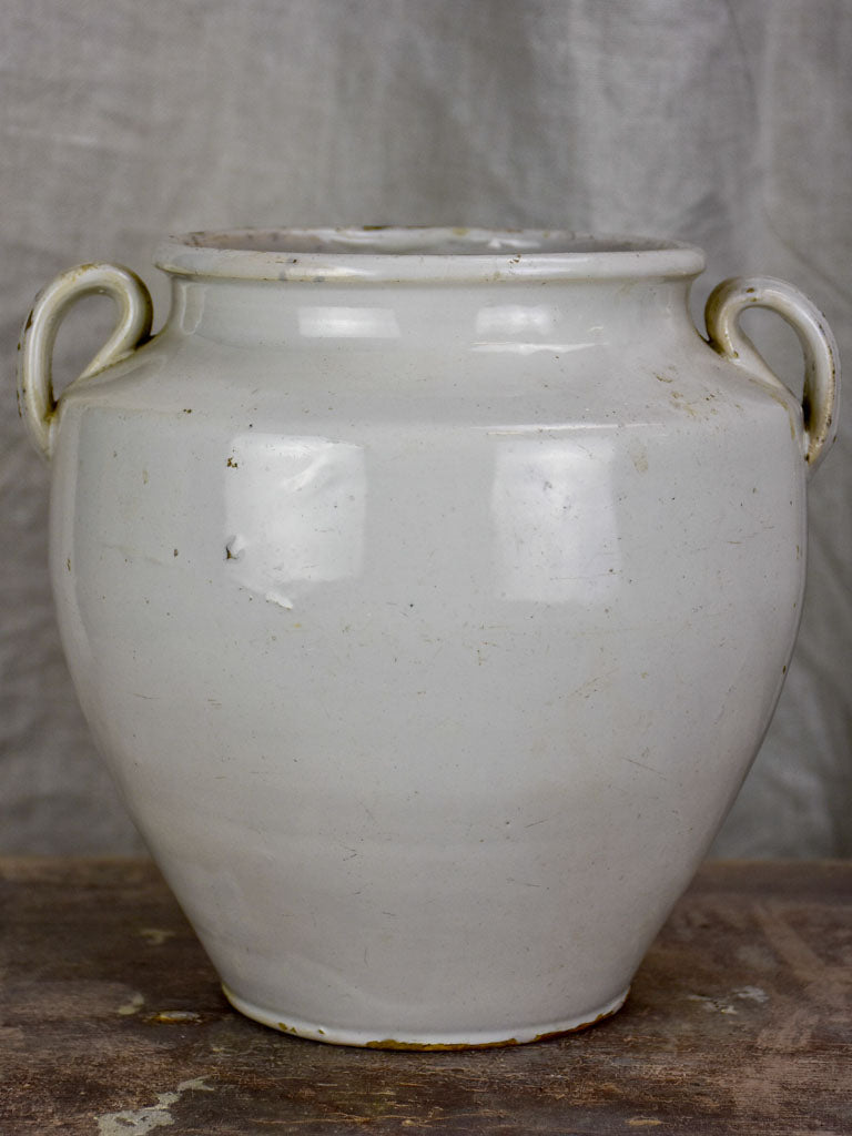 Antique French preserving pot glazed white