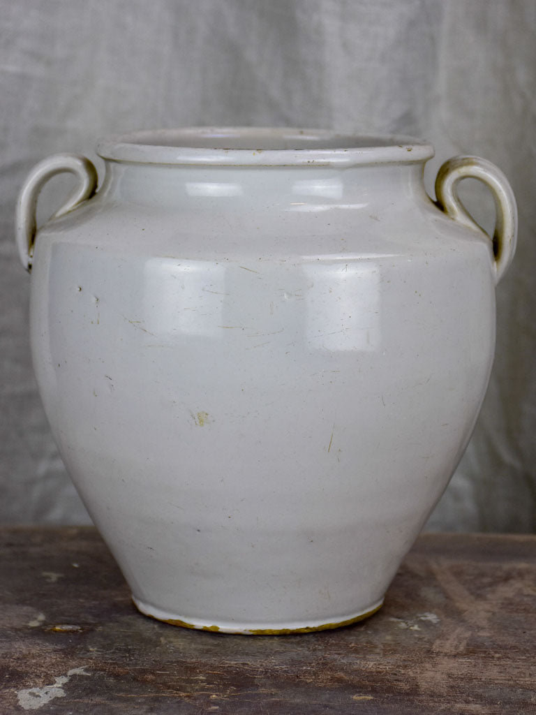 Antique French preserving pot glazed white