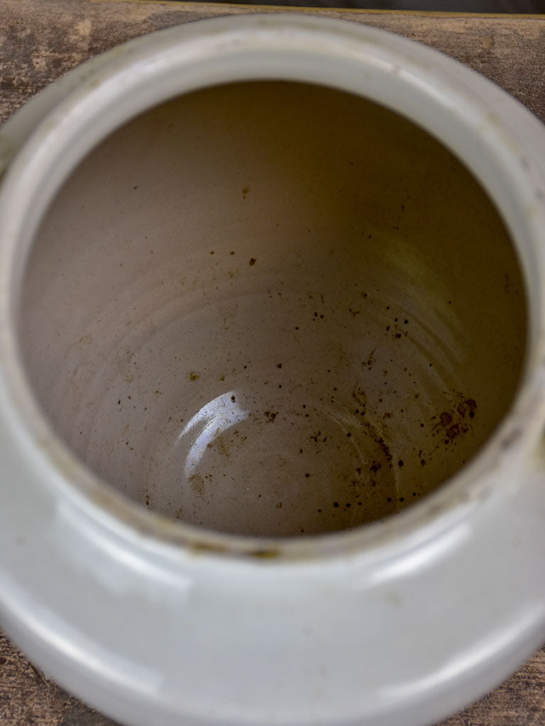 Antique French preserving pot glazed white