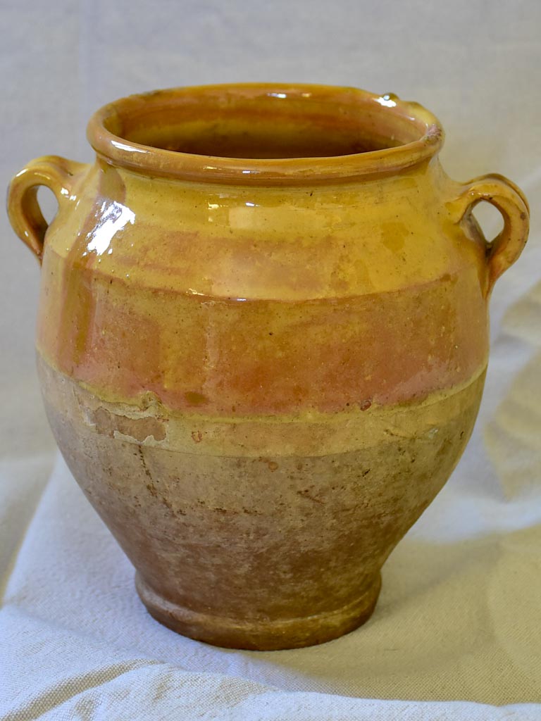 Antique French confit pot with blush apricot glaze 8¼"