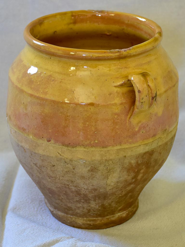 Antique French confit pot with blush apricot glaze 8¼"