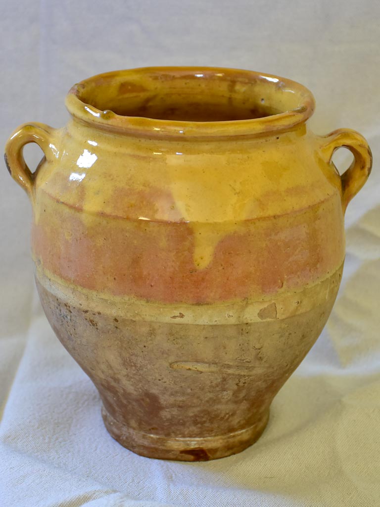 Antique French confit pot with blush apricot glaze 8¼"