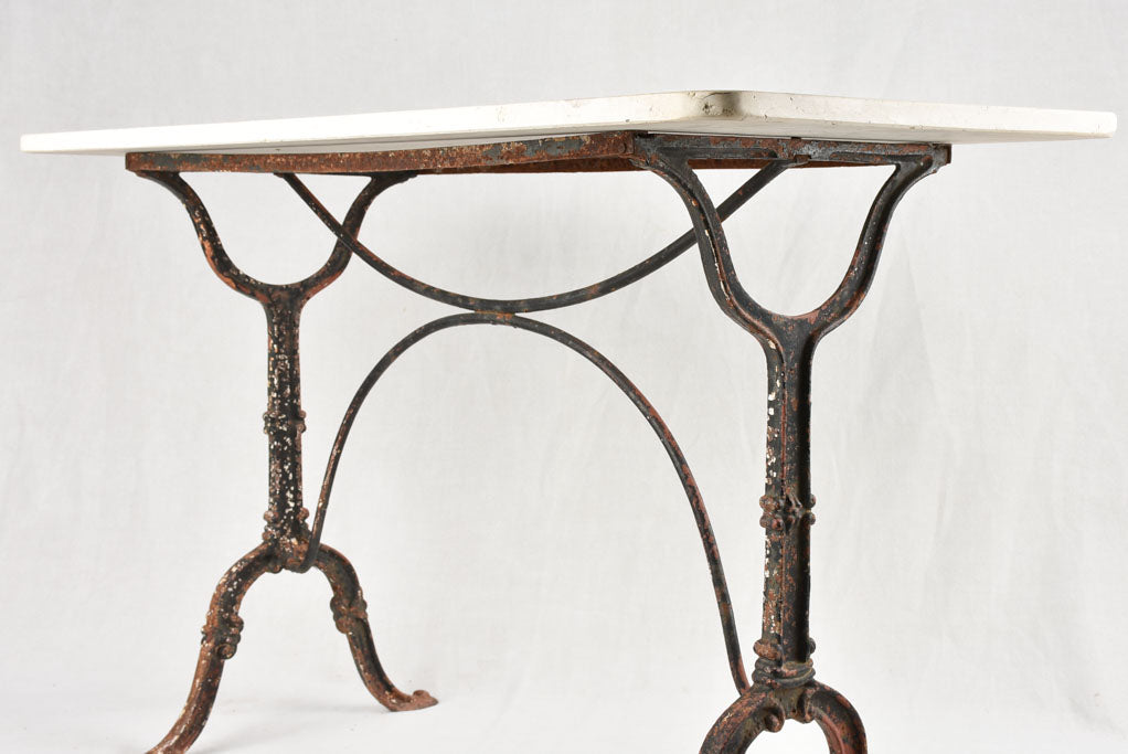Rectangular garden table with cast iron base & stone top 19¾" x 45¼"