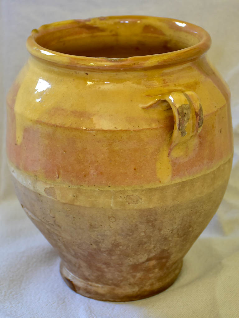 Antique French confit pot with blush apricot glaze 8¼"