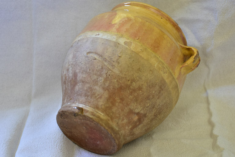 Antique French confit pot with blush apricot glaze 8¼"