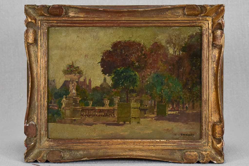 Very small landscape painting of gardens in Chablis 7" x 9"