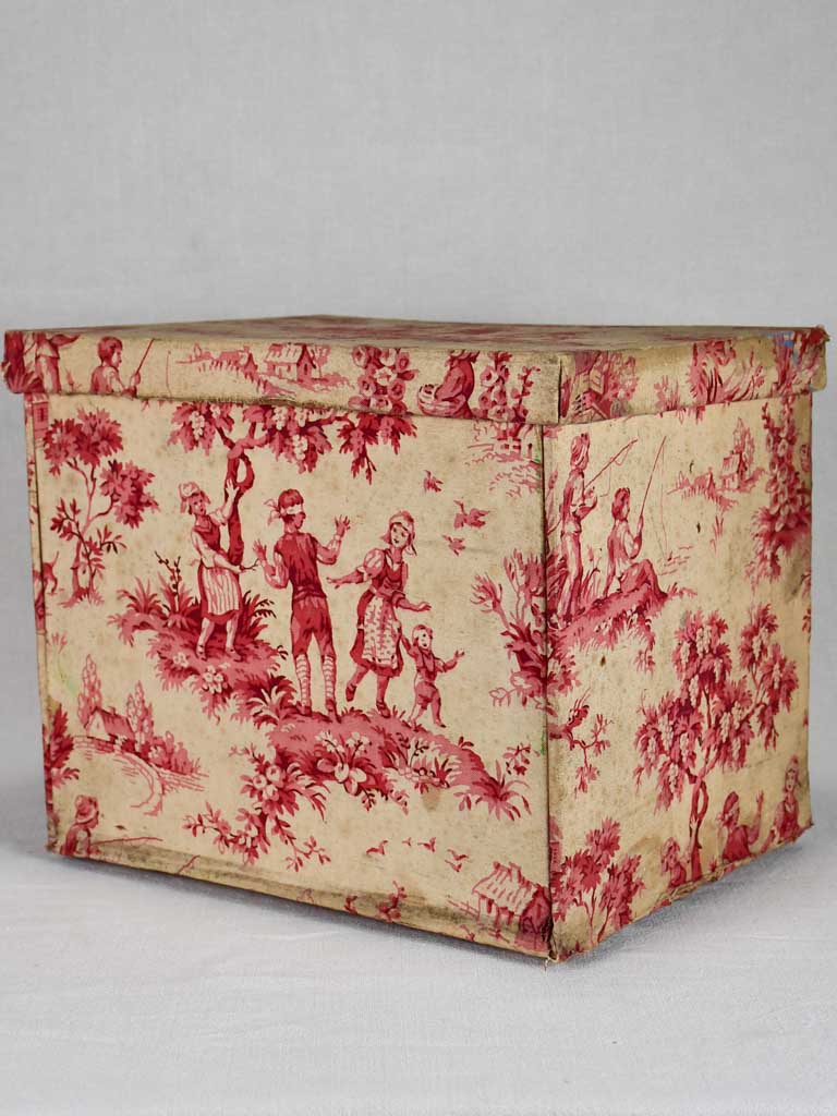 Large 19th-century French document box covered in toile de jouy