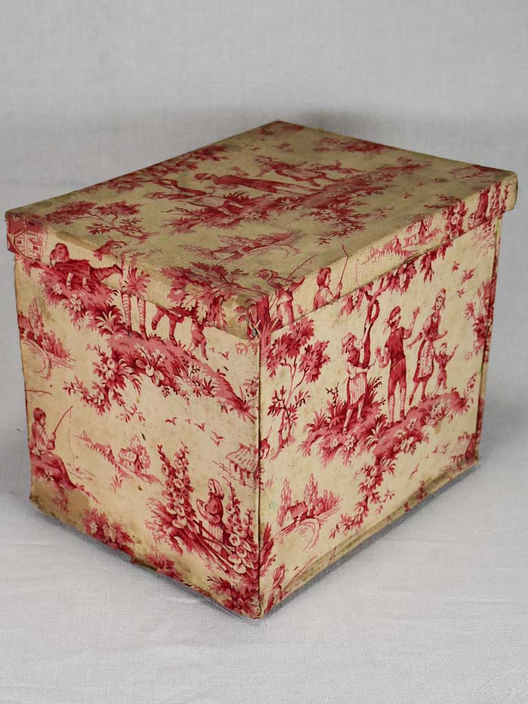 Large 19th-century French document box covered in toile de jouy