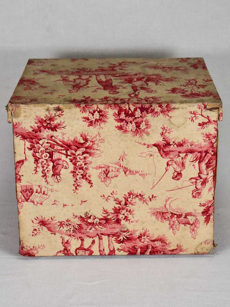 Large 19th-century French document box covered in toile de jouy