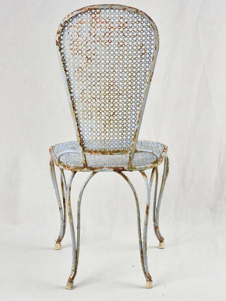 Set of six 1950s perforated garden chairs with lavender blue patina