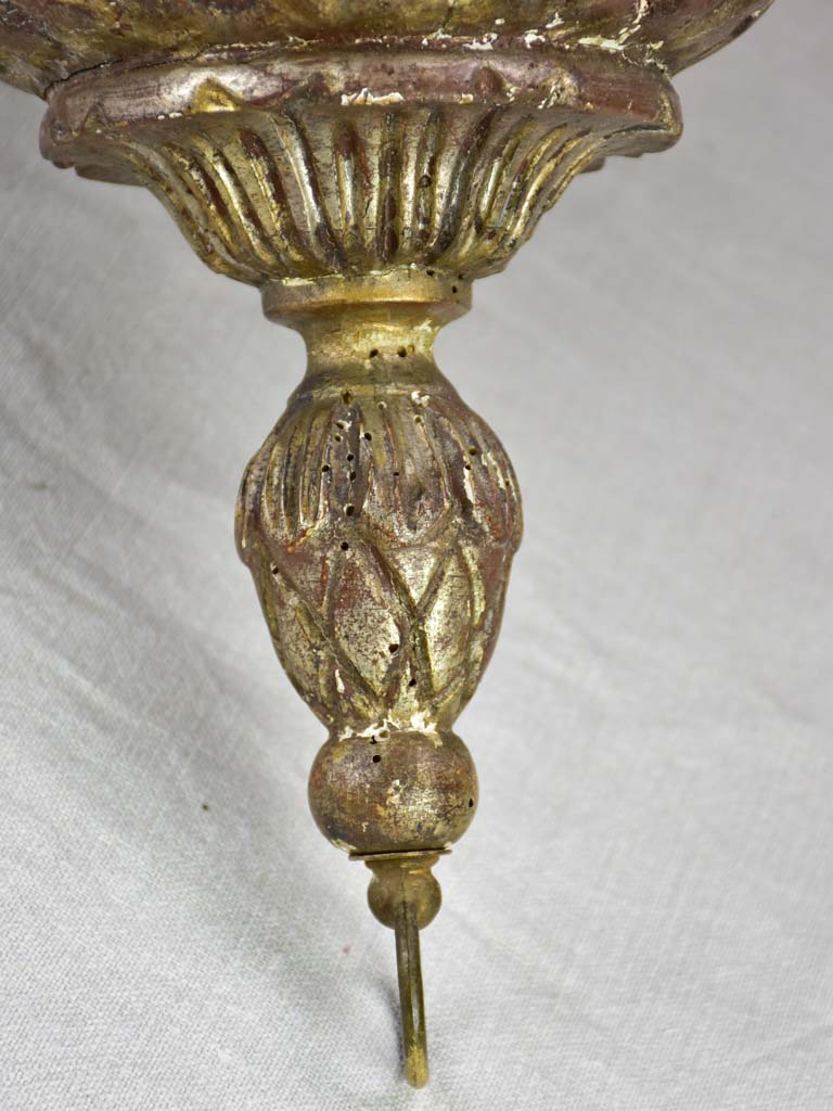 Antique French tole chandelier with leaf decorations