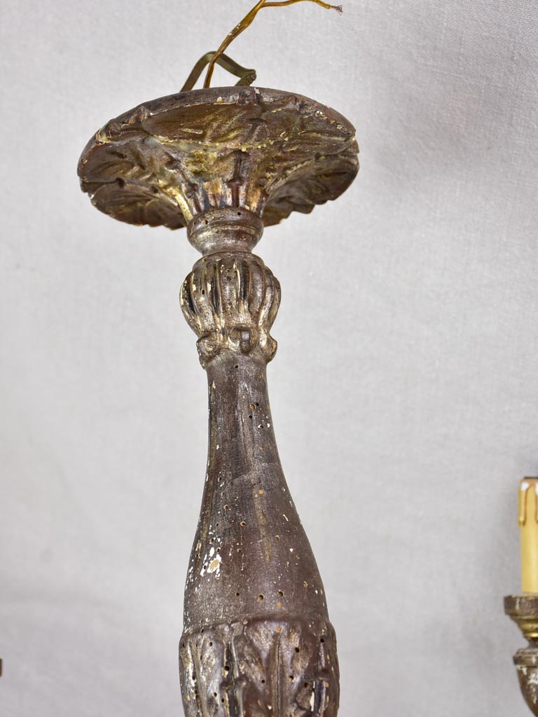 Antique French tole chandelier with leaf decorations