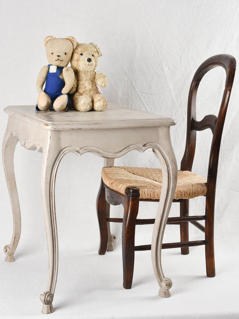 Small antique French desk / side table with gray patina