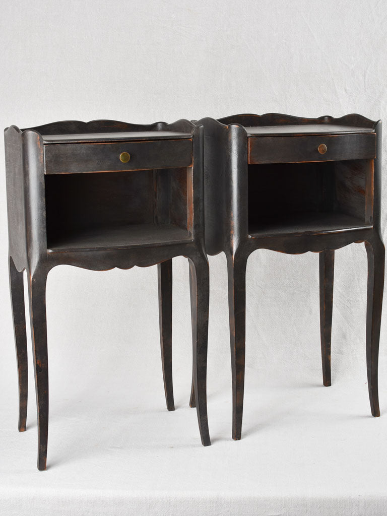 Pair of Louis XV style nightstands with black paint finish