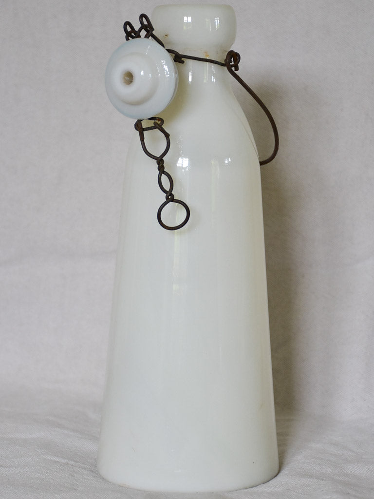 Antique French opaline milk glass milk bottle