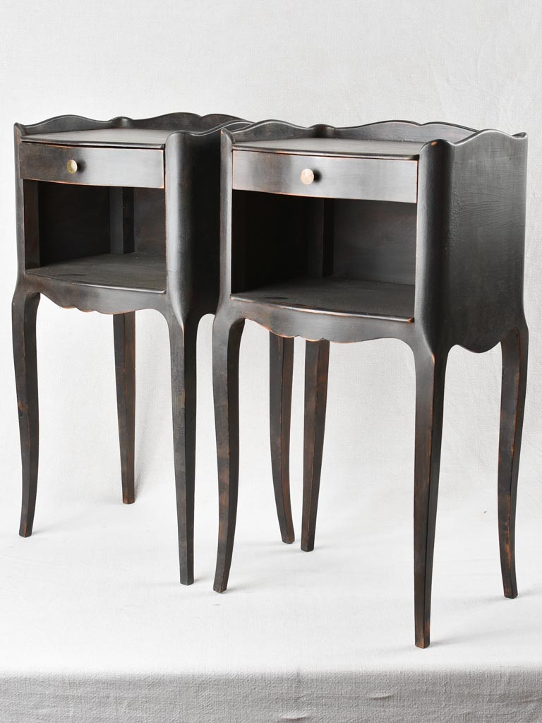 Pair of Louis XV style nightstands with black paint finish