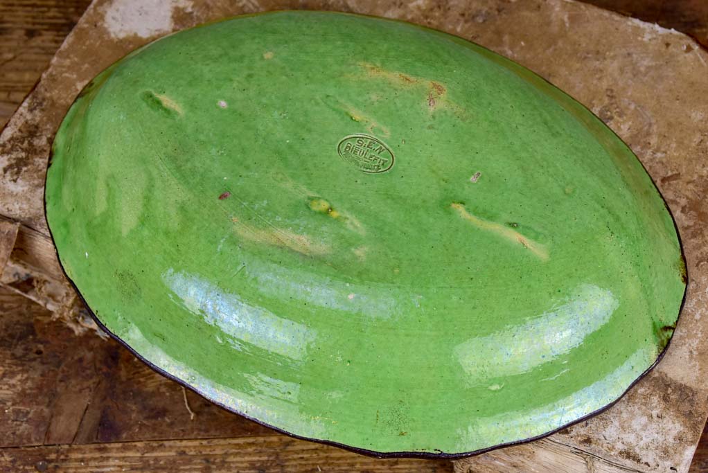 Vintage Dieulefit oval platter with green glaze